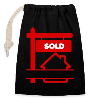 Panneau de logo rouge vendu - Sac cadeau en coton avec cordon (14 x 20 cm) - noir - Devant