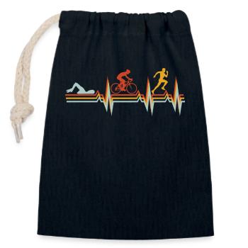 Triathlon, Natation, Cyclisme, Course à pied, Sports - Sac cadeau en coton avec cordon (14 x 20 cm) - bleu marine - Devant