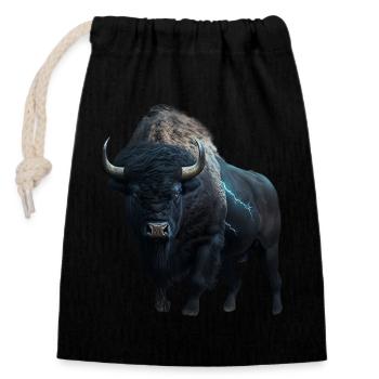 Bison buffle noir avec la foudre et le tonnerre fort - Sac cadeau en coton avec cordon (14 x 20 cm) - noir - Devant