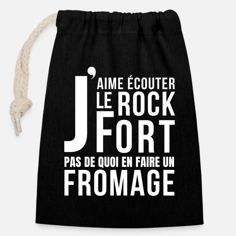 Roquefort, fromage, fromage humour - Sac cadeau en coton avec cordon (14 x 20 cm) - noir