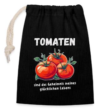Tomatent-Shirt für Tomatenliebhaber - Verschließbarer Geschenkbeutel aus Baumwolle (14x20cm) - Schwarz - Vorne