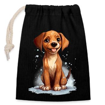 Cheerful young dog - Closable cotton gift bag (14x20cm) - black - Front