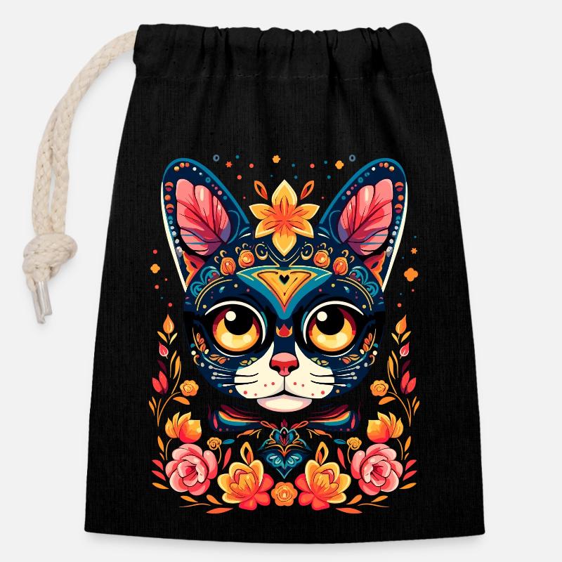 Chat mexicain 6 - Sac cadeau en coton avec cordon (14 x 20 cm) - noir