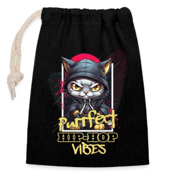 Cat Hip Hop Rap Rapper DJ Ghetto Crew Gangster - Sac cadeau en coton avec cordon (14 x 20 cm) - noir - Devant