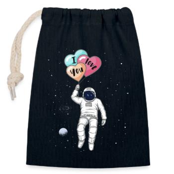 Astronaut, Ich liebe dich, Herz Ballons - Verschließbarer Geschenkbeutel aus Baumwolle (14x20cm) - Navy - Vorne