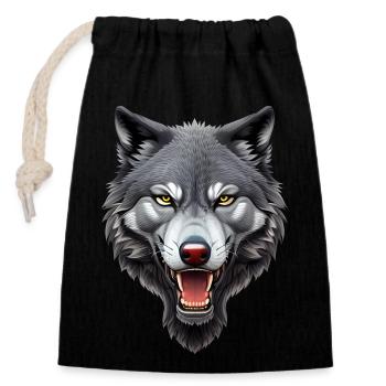 wolf - Closable cotton gift bag (14x20cm) - black - Front