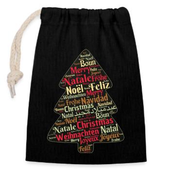 Weihnachtsoutfit - Verschließbarer Geschenkbeutel aus Baumwolle (14x20cm) - Schwarz - Vorne
