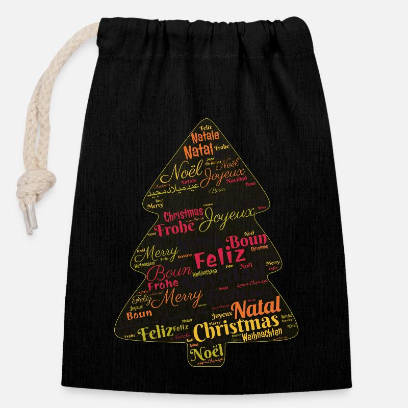 Christmas tree - Closable cotton gift bag (14x20cm) - black