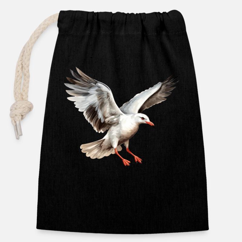 Mouette - Sac cadeau en coton avec cordon (14 x 20 cm) - noir