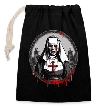 Horreur Nonne Halloween Effrayant - Sac cadeau en coton avec cordon (14 x 20 cm) - noir - Devant