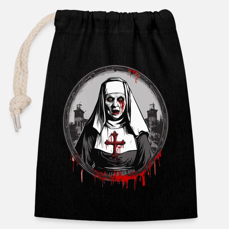 Horror Nun Halloween Creepy - Closable cotton gift bag (14x20cm) - black