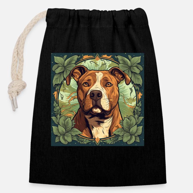 Chien American Pitbull Terrier - Sac cadeau en coton avec cordon (14 x 20 cm) - noir
