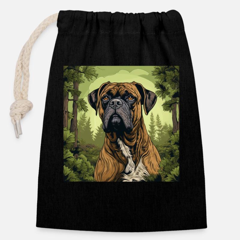 Boxer chien race de chien dans un Design rétro Vintage - Sac cadeau en coton avec cordon (14 x 20 cm) - noir
