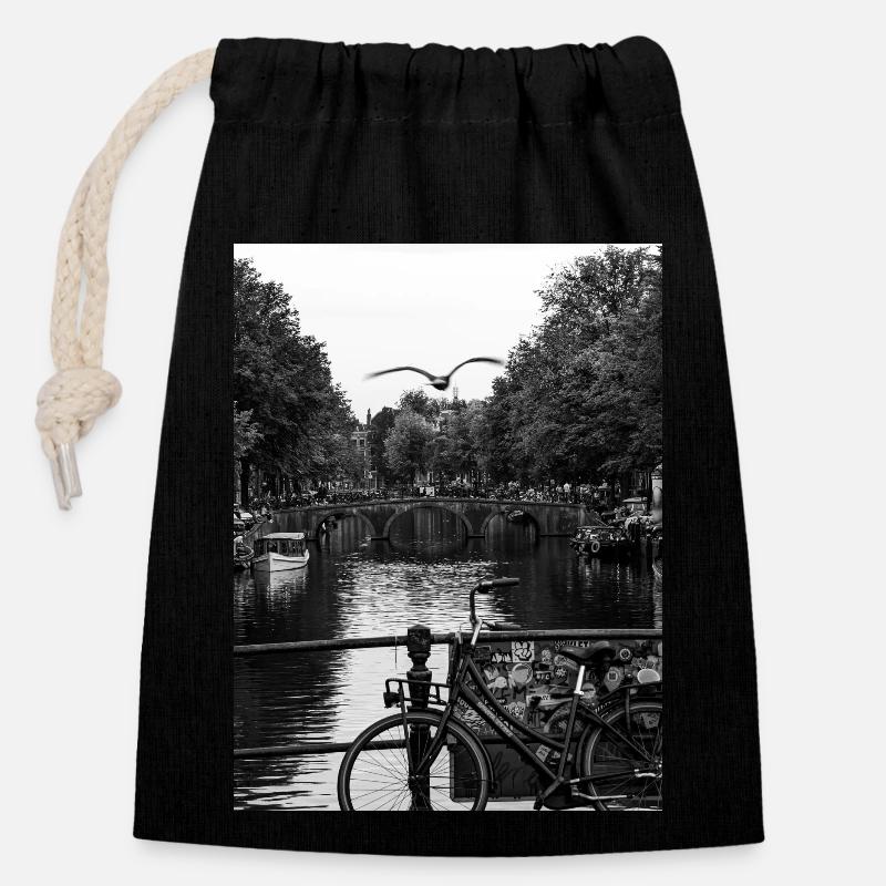 Amsterdam Kanal - Verschließbarer Geschenkbeutel aus Baumwolle (14x20cm) - Schwarz