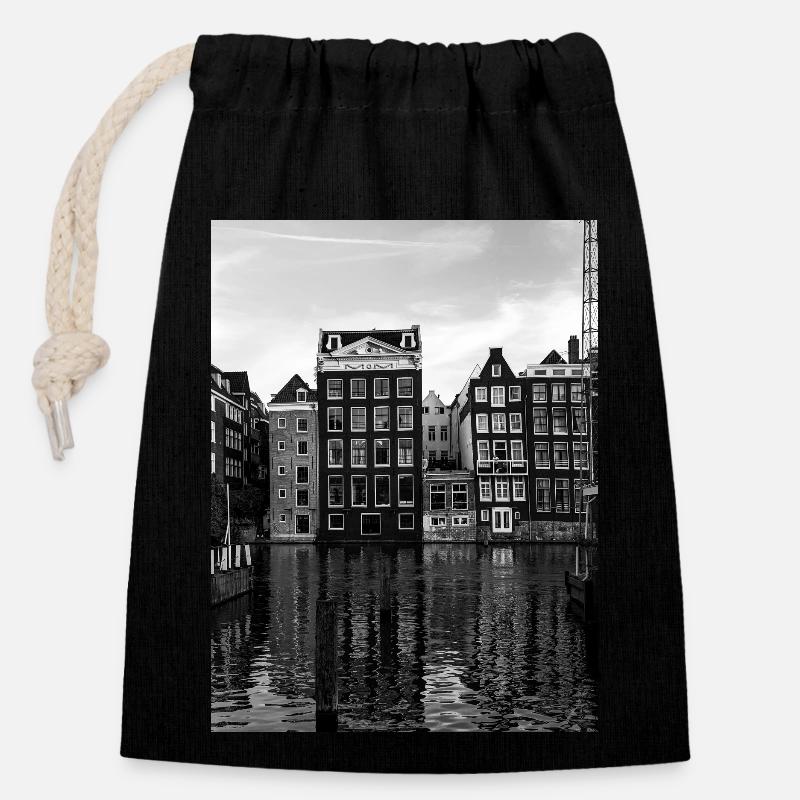 Amsterdam - Verschließbarer Geschenkbeutel aus Baumwolle (14x20cm) - Schwarz