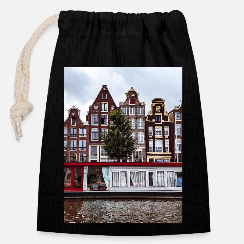 Amsterdam - Verschließbarer Geschenkbeutel aus Baumwolle (14x20cm) - Schwarz
