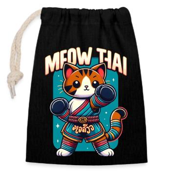 Mixed Martial Arts Meow Thai Muay Thai Cat - Verschließbarer Geschenkbeutel aus Baumwolle (14x20cm) - Schwarz - Vorne