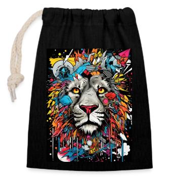Portrait of a lion - Closable cotton gift bag (14x20cm) - black - Front