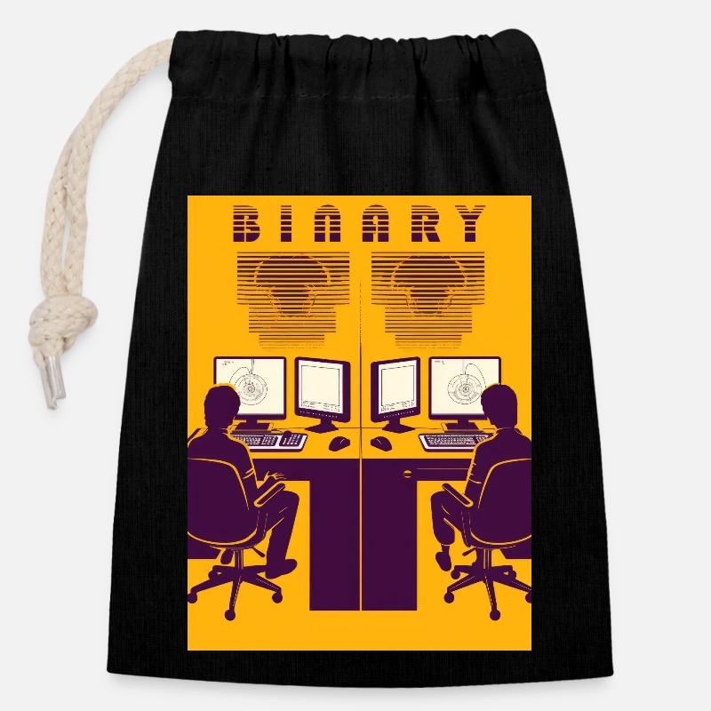 Binary - Verschließbarer Geschenkbeutel aus Baumwolle (14x20cm) - Schwarz