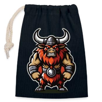 Vikings Enragés aux Cornes de Taureau - Sac cadeau en coton avec cordon (14 x 20 cm) - bleu marine - Devant