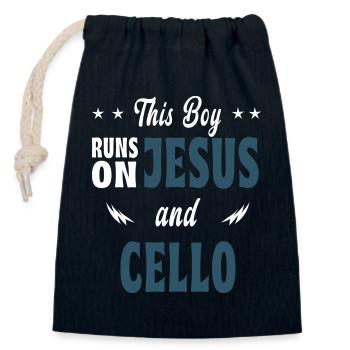 Ce garçon vit de Jésus et du violoncelle - Sac cadeau en coton avec cordon (14 x 20 cm) - bleu marine - Devant