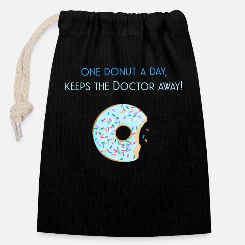 One donut a day, keeps the doctor away! - Closable cotton gift bag (14x20cm) - black