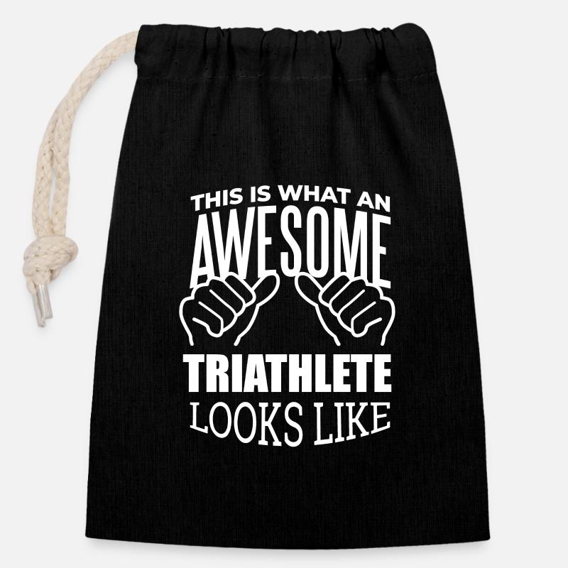 Triathlon - Verschließbarer Geschenkbeutel aus Baumwolle (14x20cm) - Schwarz