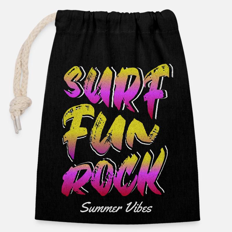 surf fun rock - Sac cadeau en coton avec cordon (14 x 20 cm) - noir