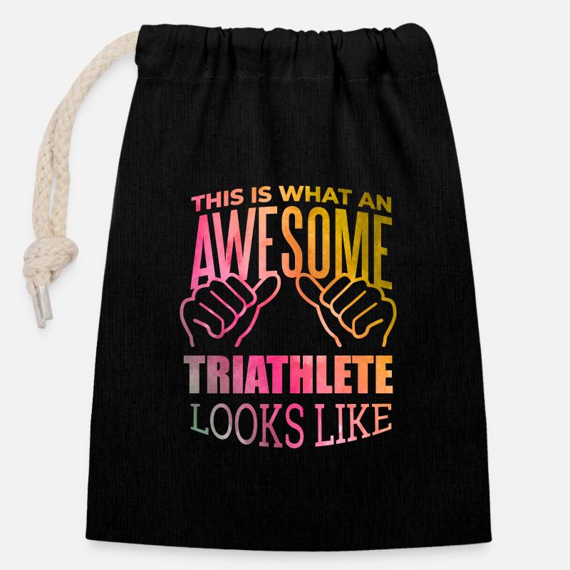 Triathlon - Verschließbarer Geschenkbeutel aus Baumwolle (14x20cm) - Schwarz