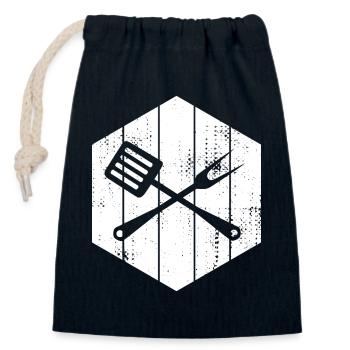 Cuillère et fourchette en bois - Sac cadeau en coton avec cordon (14 x 20 cm) - bleu marine - Devant