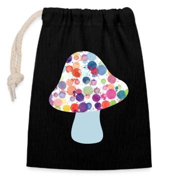Pilz Glücksbringer Herbst Punkte bunt Kinder Dots - Verschließbarer Geschenkbeutel aus Baumwolle (14x20cm) - Schwarz - Vorne