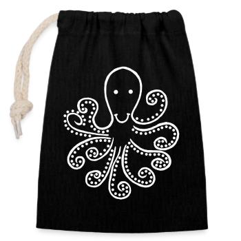 Strange white octopus - Closable cotton gift bag (14x20cm) - black - Front
