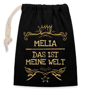 Mädchenname Melia - Verschließbarer Geschenkbeutel aus Baumwolle (14x20cm) - Schwarz - Vorne