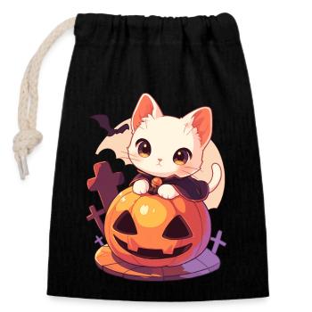 Chat mignon d’Halloween avec citrouille Kawaii Anime - Sac cadeau en coton avec cordon (14 x 20 cm) - noir - Devant