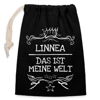 Linnea comme prénom de fille - Sac cadeau en coton avec cordon (14 x 20 cm) - noir - Devant