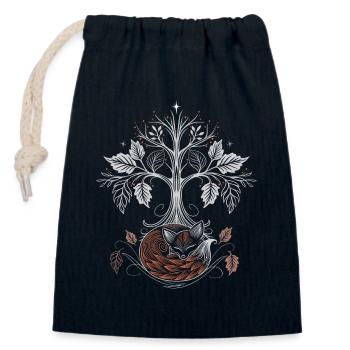 Schlafender Fuchs unter Lebensbaum - Herbstnacht - Verschließbarer Geschenkbeutel aus Baumwolle (14x20cm) - Navy - Vorne