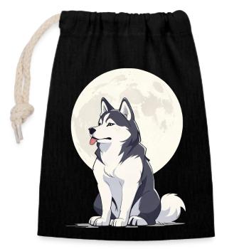 Moon Husky - Closable cotton gift bag (14x20cm) - black - Front