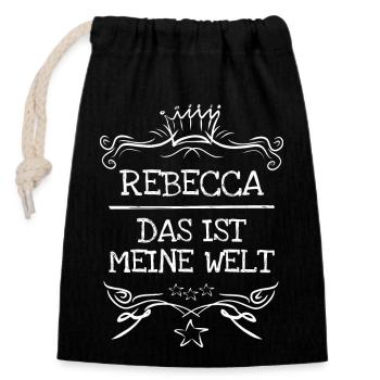 Nom de jeune fille Rebecca - Sac cadeau en coton avec cordon (14 x 20 cm) - noir - Devant