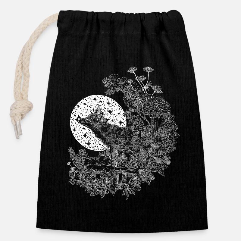 FOX & NIGHT SKY - Closable cotton gift bag (14x20cm) - black