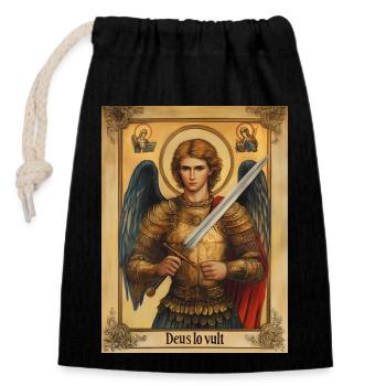 Deus lo vult Christlicher Erzengel Michael - Verschließbarer Geschenkbeutel aus Baumwolle (14x20cm) - Schwarz - Vorne