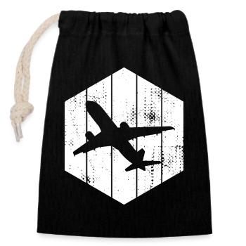 Flugzeuge Skizze - Verschließbarer Geschenkbeutel aus Baumwolle (14x20cm) - Schwarz - Vorne