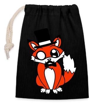 Fuchs Rotfuchs Sir Mr. Zylinder Hut Monokel Brille - Verschließbarer Geschenkbeutel aus Baumwolle (14x20cm) - Schwarz - Vorne