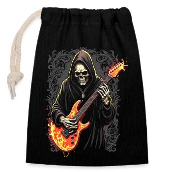 Sensenmann mit E-Gitarre Rock Heavy Metal - Verschließbarer Geschenkbeutel aus Baumwolle (14x20cm) - Schwarz - Vorne