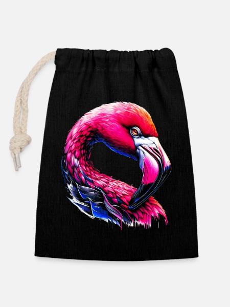 Flamant - Sac cadeau en coton avec cordon (14 x 20 cm) - noir