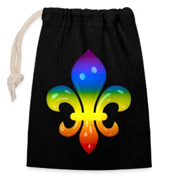 Fleur de Lys in rainbow colours - Closable cotton gift bag (14x20cm) - black - Front