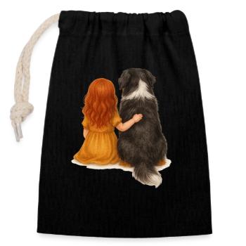 Rothaariges Mädchen mit Berner Sennen Hund - Verschließbarer Geschenkbeutel aus Baumwolle (14x20cm) - Schwarz - Vorne