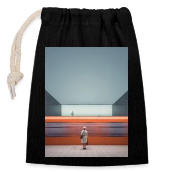 Woman in Striped Dress Waiting - Closable cotton gift bag (14x20cm) - black - Front