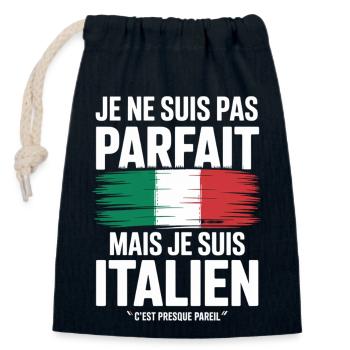 Je Ne Suis Pas Parfait Mais Italien Humour Cadeau - Sac cadeau en coton avec cordon (14 x 20 cm) - bleu marine - Devant
