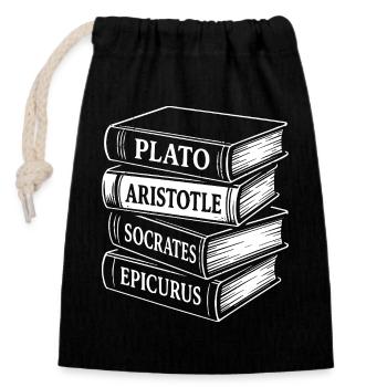 Classical Philosophers Book Stack Design - Closable cotton gift bag (14x20cm) - black - Front