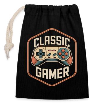 Classic Gamer Retro Controller Nostalgie - Verschließbarer Geschenkbeutel aus Baumwolle (14x20cm) - Schwarz - Vorne